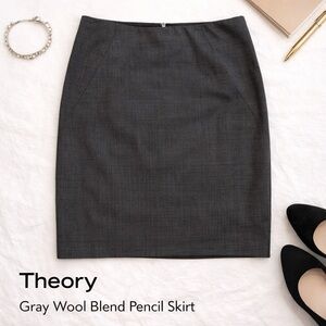 Theory Wool Pencil Skirt Gray Tailored Work Career Size 4